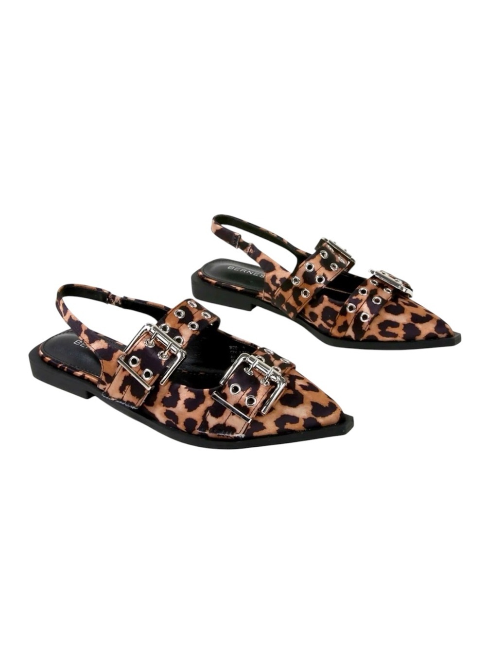 BERNESS 
Double Buckle Pointed Toe
Slingback Flat Leopard Brand New